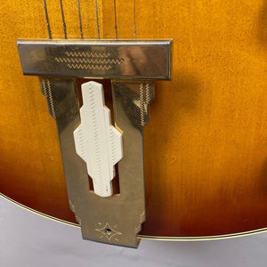 Close-up of the Ibanez Starfield hollow body guitar, showcasing its elegant craftsmanship and single humbucker neck pickup.