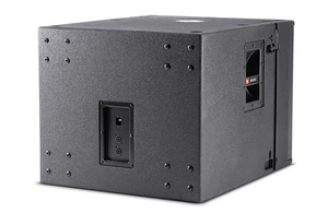 The JBL Professional VRX918S Loudspeaker System is a black pro audio subwoofer with high-output performance, input ports, textured finish, side carry handles, and visible mounting points—ideal for live sound reinforcement.