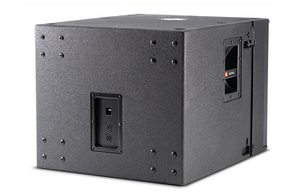 The JBL Professional VRX918S Loudspeaker System is a black pro audio subwoofer with high-output performance, input ports, textured finish, side carry handles, and visible mounting points—ideal for live sound reinforcement.