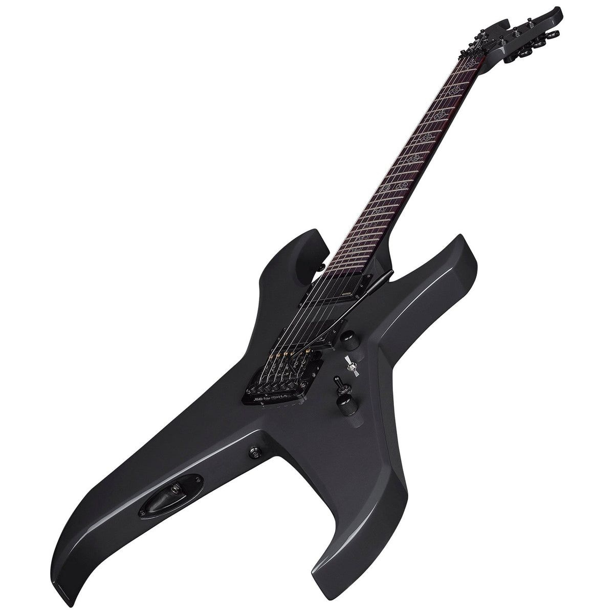 Kerry King Overlord Battalion Gray Electric Guitar featuring a sleek design, black hardware, and dual EMG pickups for powerful metal performance.