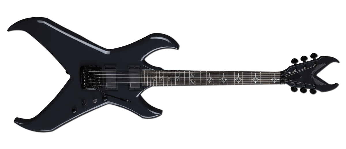 Kerry King Overlord Battalion Gray Electric Guitar with black hardware and detailed fretboard, featuring EMG pickups and a Kahler Hybrid Tremolo system.