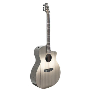 The Klos Grand Cutaway Carbon Timber w/K&K PUP by Klos is a full-sized Grand Auditorium guitar with a cutaway, six strings, and dark tuning pegs, offering resonant sound and shown against a plain white background.