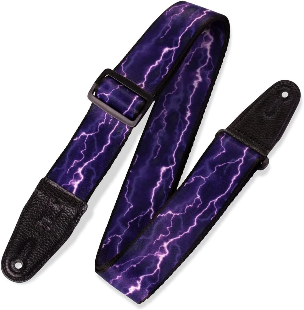 Levy&#39;s Leathers 2 Polyester Guitar Strap with lightning bolt design and a black buckle.