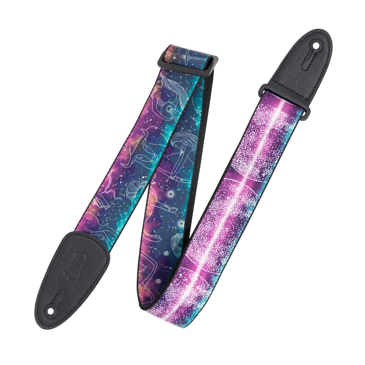 Close-up of Levy&#39;s Poly Guitar Strap with a cosmic print design.