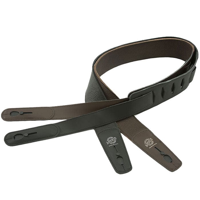 Lock-It Leather Guitar Straps, 2.75 wide, featuring a sleek black leather design, ideal for secure and comfortable guitar playing.