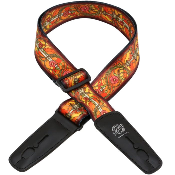 Lock-It Straps artist series by Bob Masse, featuring a stylish design and unique locking mechanism, perfect for secure and comfortable guitar play.