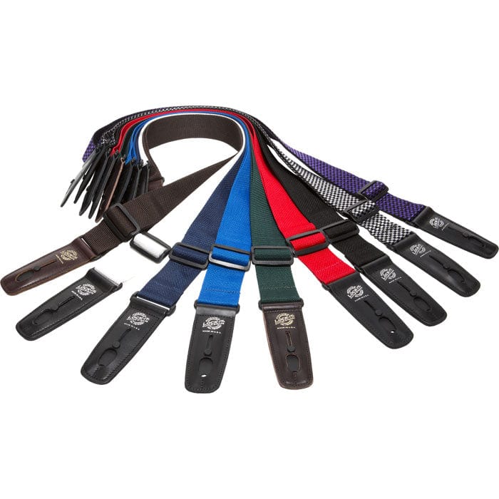 Lock-It Straps Poly Pro Series showcasing various durable guitar straps, ideal for secure instrument handling.