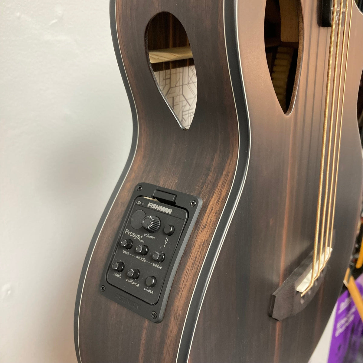 Michael Kelly Dragonfly 4 Slim Forte Port 3/4 Bass Prototype, featuring intricate Dragonfly inlay and Forte Port technology for enhanced sound projection and resonance.