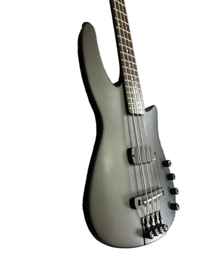 An NS Design Wav Radius Bass w/NS Gigbag, 5-string electric bass guitar in matte gray with black hardware, known for its punchy bass tones from NS Design, shown against a white background.