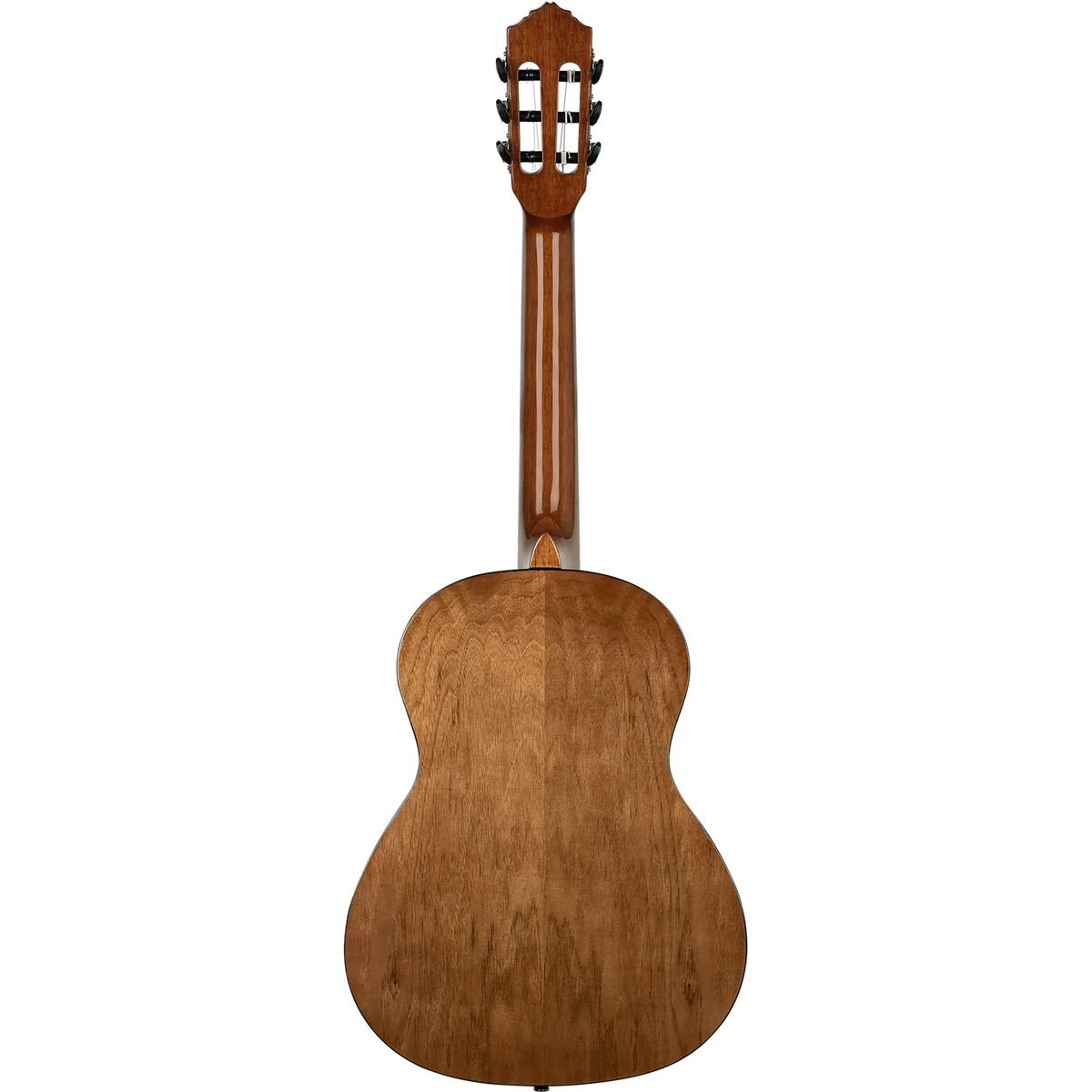 Back view of an Ortega Pickers Pack 3/4 Classical Guitar, Gloss, Bag, showing its wooden body and headstock.