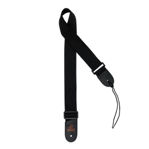 Black nylon ORTEGA PICKERS PACK 3/4 CLASSICAL GUITAR, GLOSS, BAG strap featuring leather end tabs and a black drawstring cord.