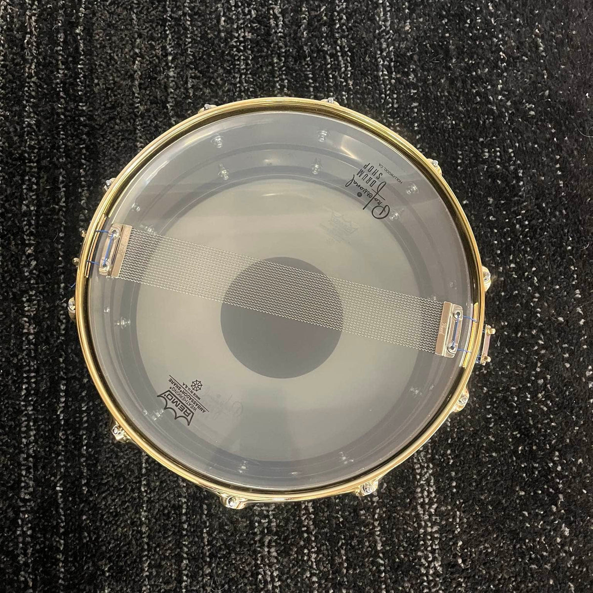 Pearl Steve Ferrone Signature Series snare drum with black nickel shell and gold hardware