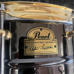 Pearl Steve Ferrone Signature Series snare drum with black nickel shell and gold hardware