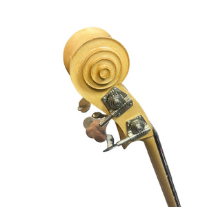 The scroll and tuning pegs of a Rare Ampeg AEB-2 Scroll Top Bass Serial #13, a prototype-era Bruce Johnson build, photographed against a white background.