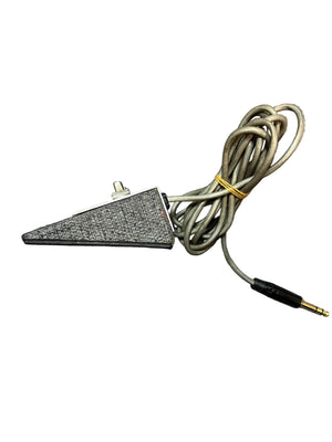 A wired, triangular mesh-surface microphone with a coiled gray cable and 3.5mm jack, inspired by classic 1960s gear like the Silvertone 1484 Tremolo Reverb Footswitch—Brand: Silvertone.