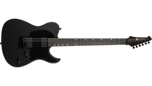 Spira S-407 Baritone Satin Black Electric Guitar with seven strings, double-cutaway body, custom humbuckers, fixed bridge, and locking tuners for modern, heavy music styles.