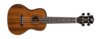The Luna Vintage Mahogany Concert Ukulele Pack includes a mahogany ukulele, tuner, instructional sheet, soft bag, and branded box with tropical graphics labeled "Vintage Mahogany.