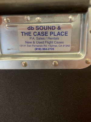 Manufacturer label reading db Sound and The Case Place on guitar cabinet flight case