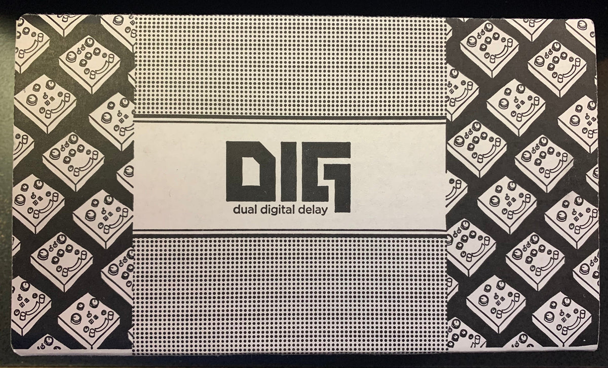 Strymon DIG Dual Digital Delay v1 USED, featuring black and white design with detailed drawings of delay adjustments and device layout.