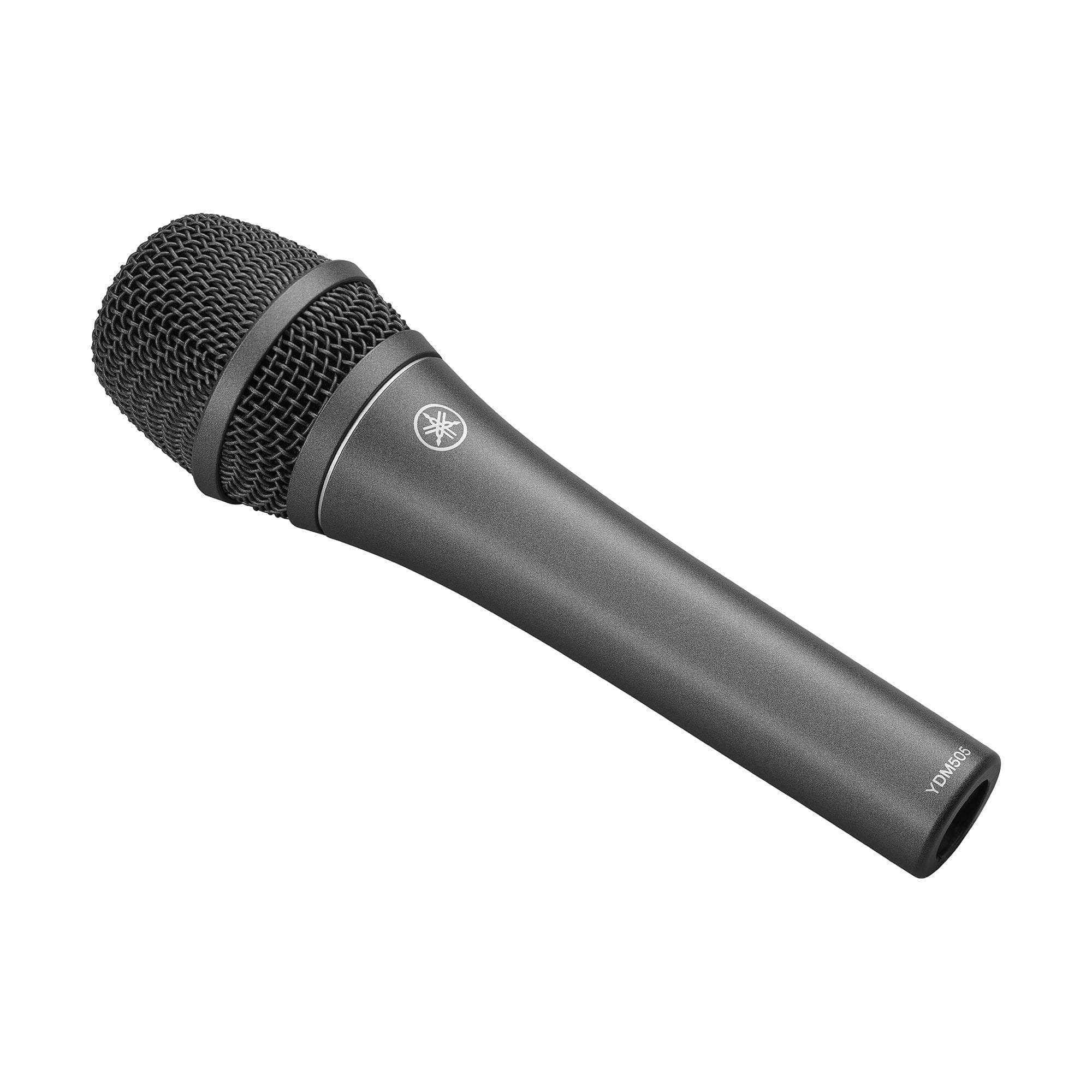 Yamaha YDM505 Black Dynamic Cardioid Microphone with steel mesh grille, designed for clear vocals and instruments, ideal for live and studio performance.