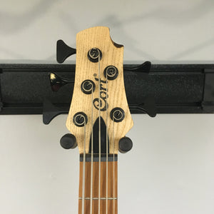 Cort Artisan B5 Element Natural bass guitar neck with pegs and Hipshot Ultralite tuners, featuring detailed craftsmanship and high-quality components.