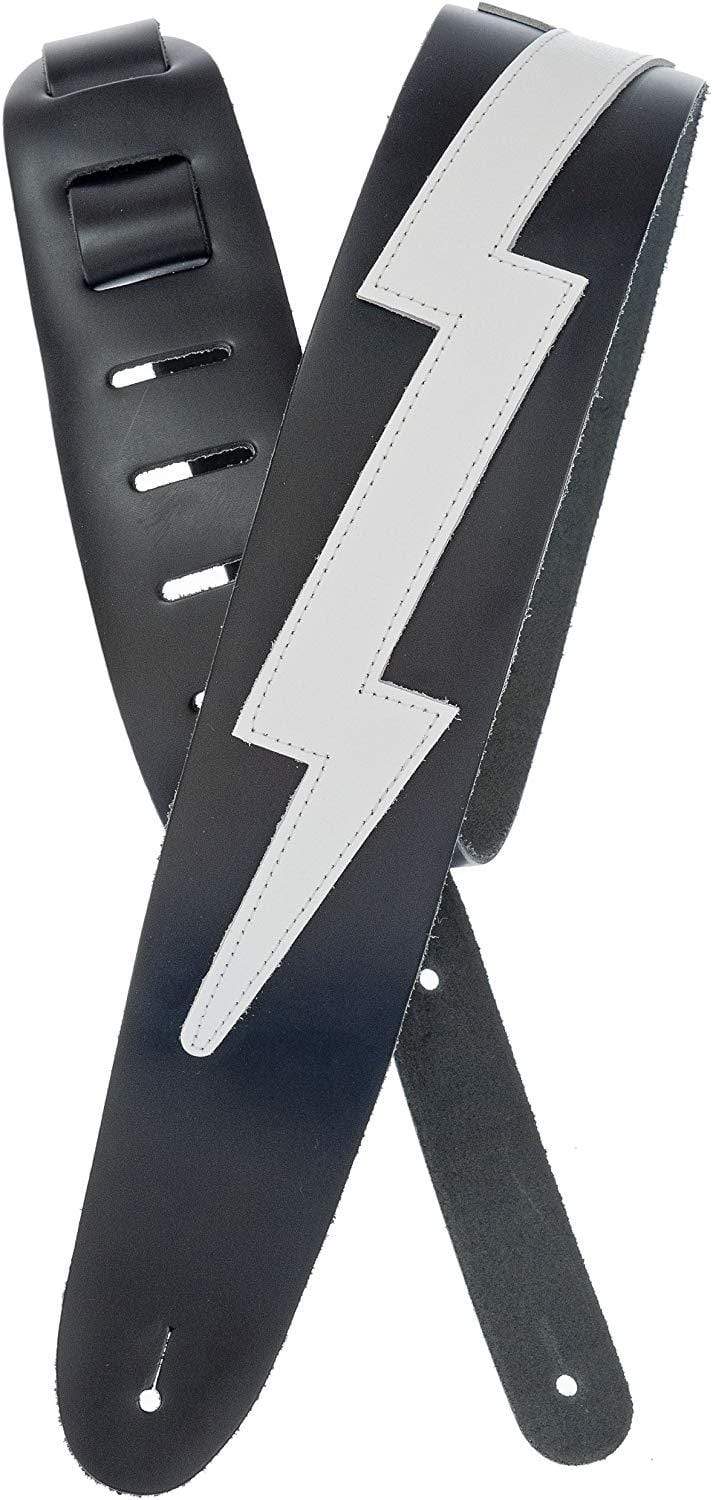 D&#39;addario 2.5&quot; Icon White Lightning Bolt Leather Strap