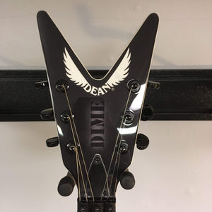 Black Dean Dime O Flage ML Electric Guitar with white wings graphic, featuring Seymour Duncan SH6 BKBK and DMT Design CRBK pickups.