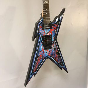 Dean Guitars Razorback Dimebag Floyd DNA Spatter with Case Used, featuring a distinctive body design, rosewood fretboard, and DMT Design humbucker pickups.