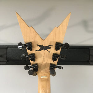 Dean Guitars Razorback Dimebag Floyd DNA Spatter, used, showcasing close-up details of the guitar's body, headstock with Grover tuners, and humbucker pickups.