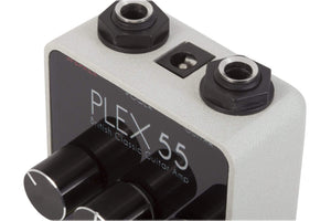 Close-up of the Foxgear Plex 55 guitar amplifier preamp section, highlighting its detailed controls and robust design, mimicking classic tube amp tones.