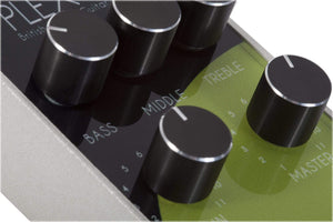 Close-up of the Foxgear Plex 55 amplifier knob showcasing its detailed design and functionality.