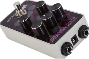 Close-up of the Foxgear XYZ Waves Digital Modulations guitar pedal, featuring multifunction controls and compact design for versatile modulation effects.