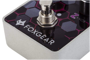 Close-up of Foxgear XYZ Waves Digital Modulations pedal, highlighting its multifunction controls and compact design for guitarists and bass players.