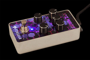 Close-up of the Foxgear XYZ Waves Digital Modulations guitar pedal, showcasing its multifunction controls and compact design.