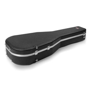 Gator Deluxe Molded Case for Parlor Guitar with reinforced handles, plush interior, and secure chrome-plated latches, designed to protect against impact and scratches.