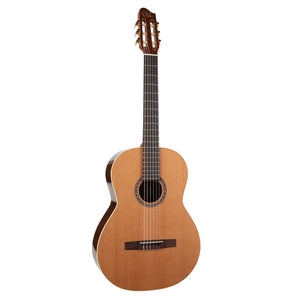 Godin Collection Classical Guitar with solid cedar top, rosewood back and sides, and high gloss finish, showcasing close-up of strings and body.