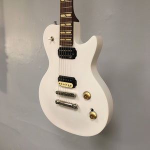 Godin Summit Classic HT Trans White Electric Guitar with brown knobs and custom humbucker pickups.