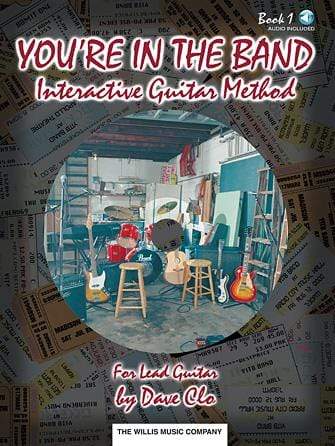 You&#39;re in the Band – Interactive Guitar Method Book 1 for Lead Guitar, displayed with multiple guitars and musical instruments in the background.