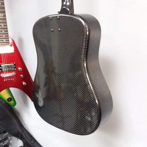 Klos Full Carbon Deluxe Acoustic Electric Guitar displayed in a black gig bag with a red handle.