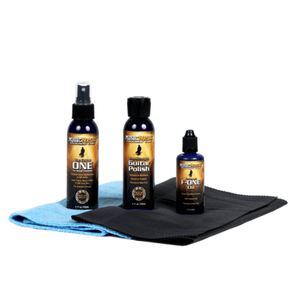 Music Nomad Premium Guitar Care System: Includes multiple bottles of polish and a towel for maintaining stringed instruments.