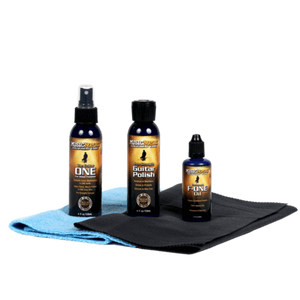 Music Nomad Premium Guitar Care System: Includes multiple bottles of polish and a towel for maintaining stringed instruments.