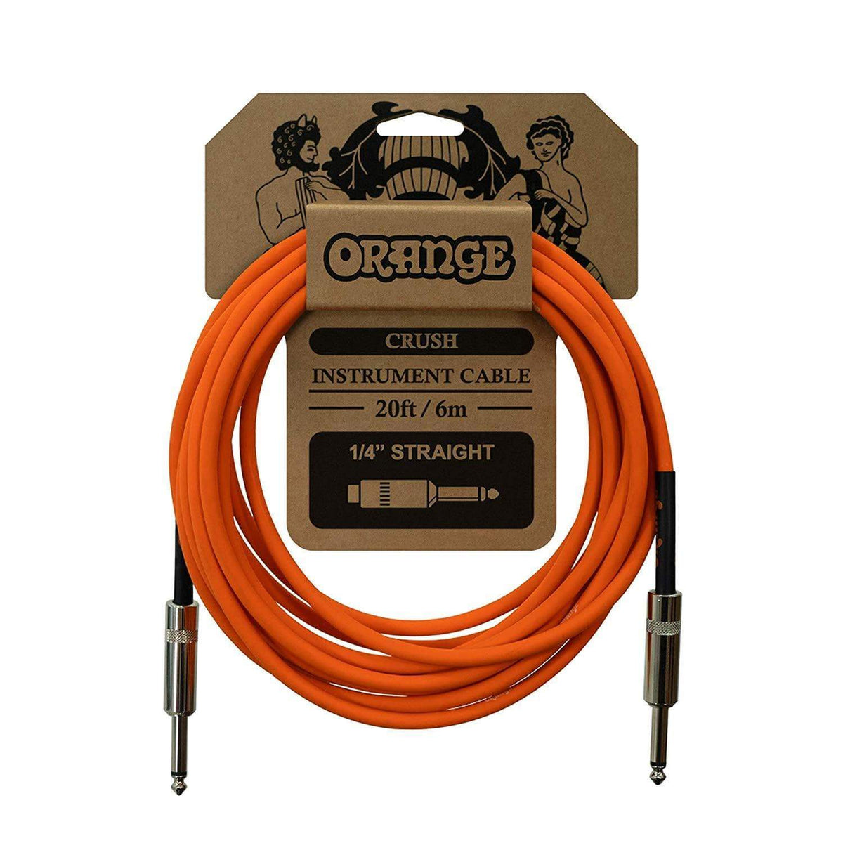 Orange CA036 Crush 20-Foot Instrument Cable, Straight to Straight, close-up view showing durable connectors and high-quality shielding for superior sound clarity and performance.