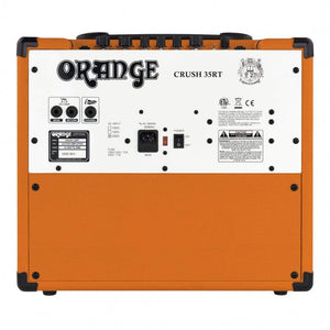 Back view of the Orange Crush 35RT - 35-watt 1x10 Combo Amp, showcasing various input/output ports and control labels.