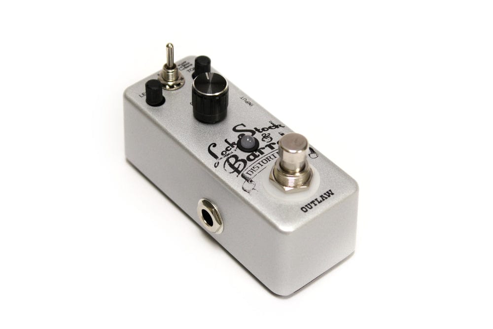 Outlaw Effects Lock Stock & Barrel Guitar Distortion Pedal with knobs and dials for versatile vintage and modern high-gain sounds.