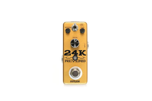 Outlaw 24K Reverb Guitar Pedal with knobs and dials, offering three reverb modes: Room, Plate, and Spring.