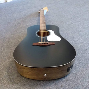 Seagull S6 Classic A/E Black acoustic guitar on display, showcasing its sleek design and semi-gloss finish.