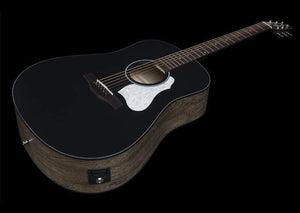 Seagull S6 Classic A/E Black acoustic-electric guitar with solid cedar top and Wild Cherry body, showcasing its sleek design and craftsmanship.