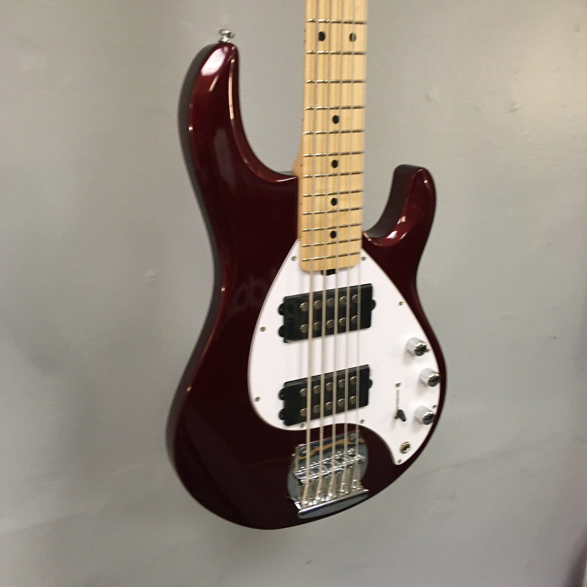 Sterling by Music Man StingRay HH in Candy Apple Red, 5-String Blemish